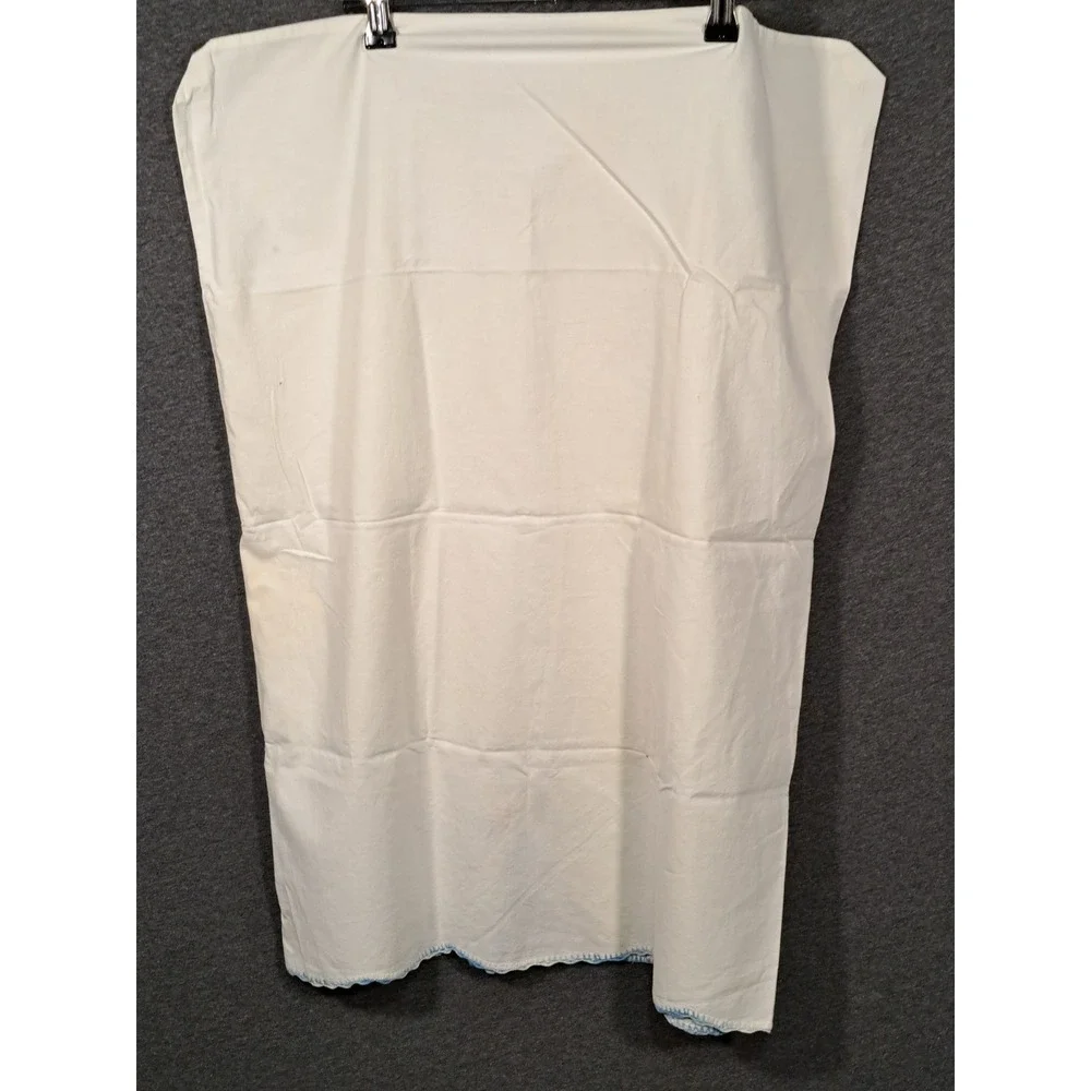 Vintage Handmade White Linen Apron Blue Crochet Crinoline Lady Hand Embroidered